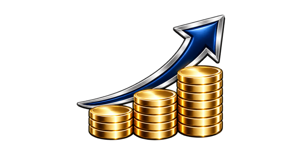 gold coins with growth arrow