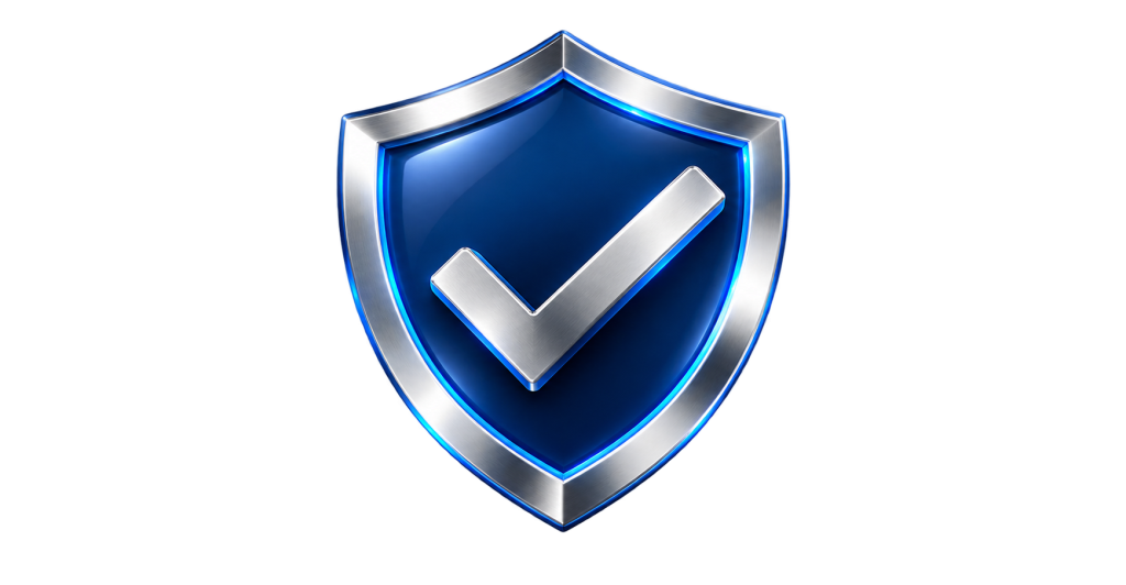 premium navy shield with silver checkmark
